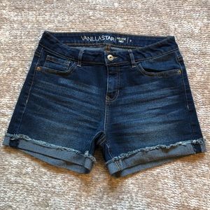 Vanilla Star Cuffed Dark Wash  Mid Rise Midi Jean Shorts Size 9